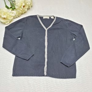 Crossroads Womans Cardigan Sweater S 6-8 BLACK GREY BUTTON UP LONG SLEEVE